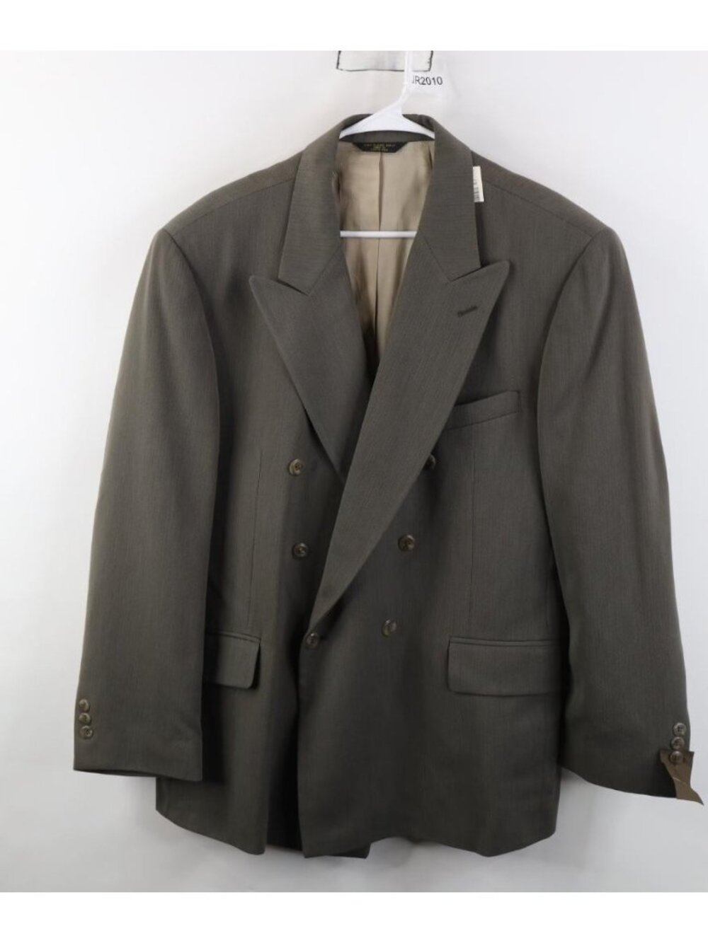 Deadstock Vtg 90s Mens 44L Wool Herringbone Double Breasted Suit Blazer Jacket